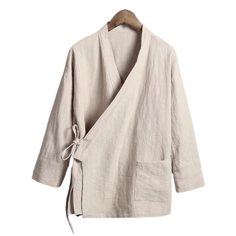 Men's linen vest Men's shirt Long sleeved Chinese official collar Traditional Kung Fu Tang casual social shirt Plus size shirts