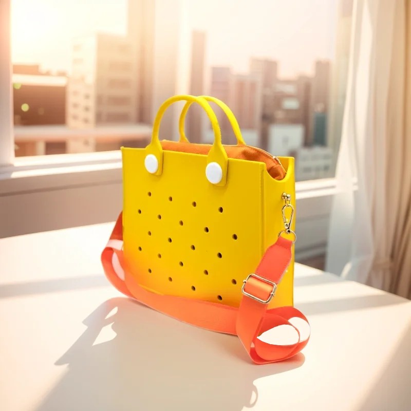 The orange guy Purple Women Fashion New EVA Punched Handbag Casual Waterproof Travel Tote Bag Fit Charms Outdoor Beach Bags