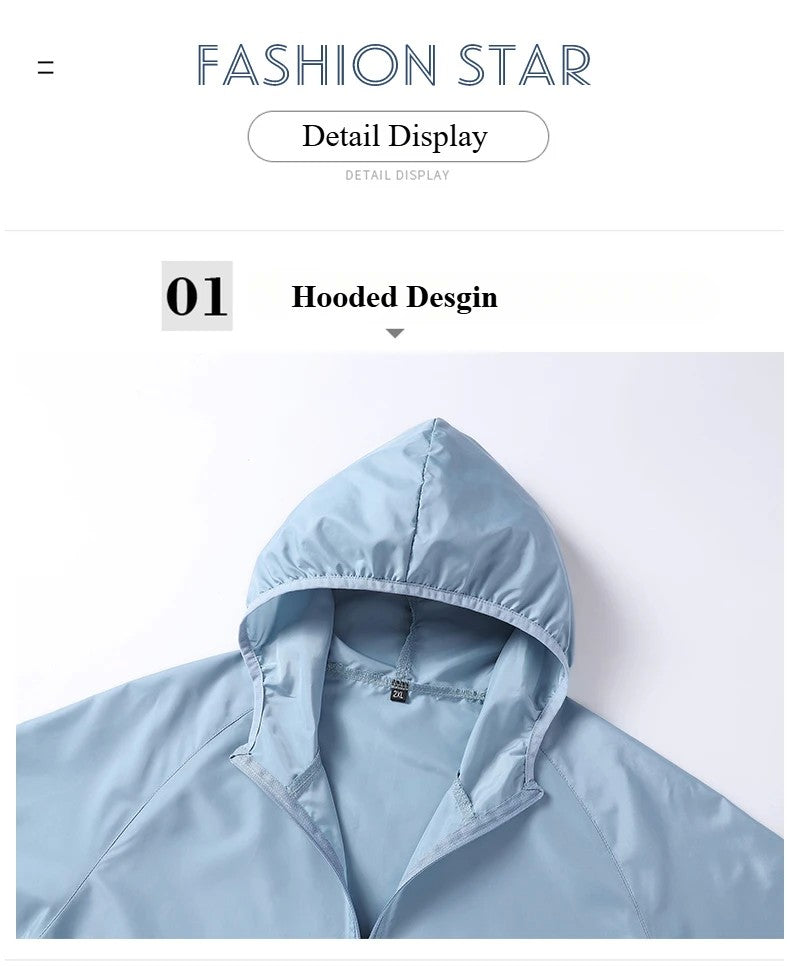 Summer Men's Sun Protection Clothing Lightweight Breathable Ice Silk Hooded Quick Dry Jacket Outdoor Anti-ultraviolet Skin Coat