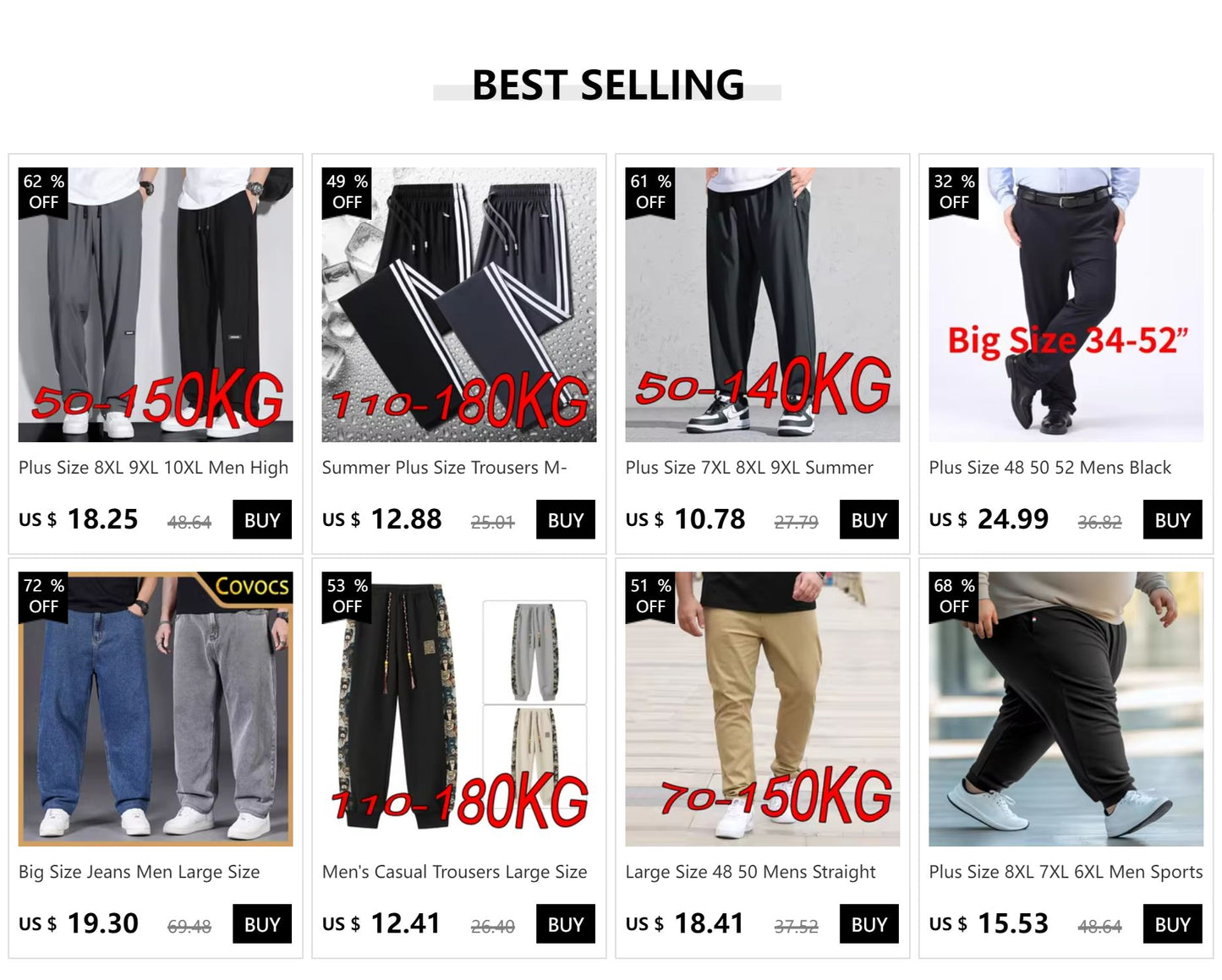 Plus Size 48 50 52 Mens Black Long Pants Casual Business Suit Pants