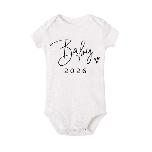 Baby 2026 Print Baby Romper Pregnancy Announcement Newborn Bodysuits Cotton Summer Boys Girls Romper Jumpsuit Clothes Outfit