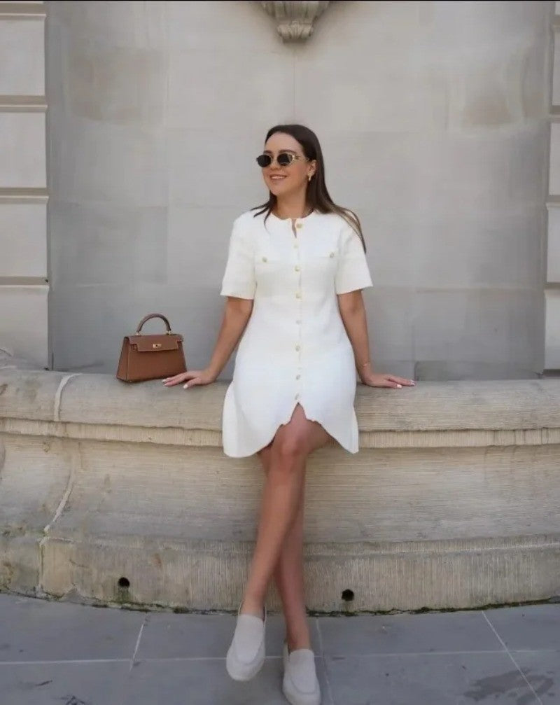 Trendix Elegant Knit Mini Dress Women Street Slim High Waist Short Sleeve Rib Sw
