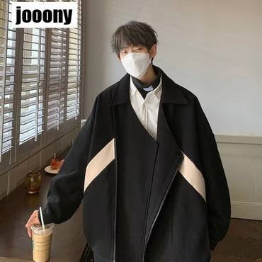 Commuting style Harajuku Cropped Overcoat Vintage British Style Men's Autumn Winter High Street Fashion Style Jacket Fashion