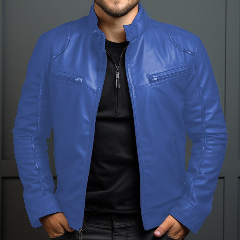 Spring Summer Men's Clothing Motorcycle Leather Jacket Men's Teenagers Stand Collar Punk Leather Coat Men Punk