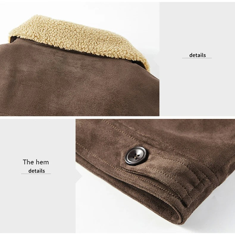 NEEDLESNOAH Autumn Winter Men Warm Pilot Jackets Fleece Suede Thick Coats Male Single Breasted Classic Parkas Fahion Windbreaker