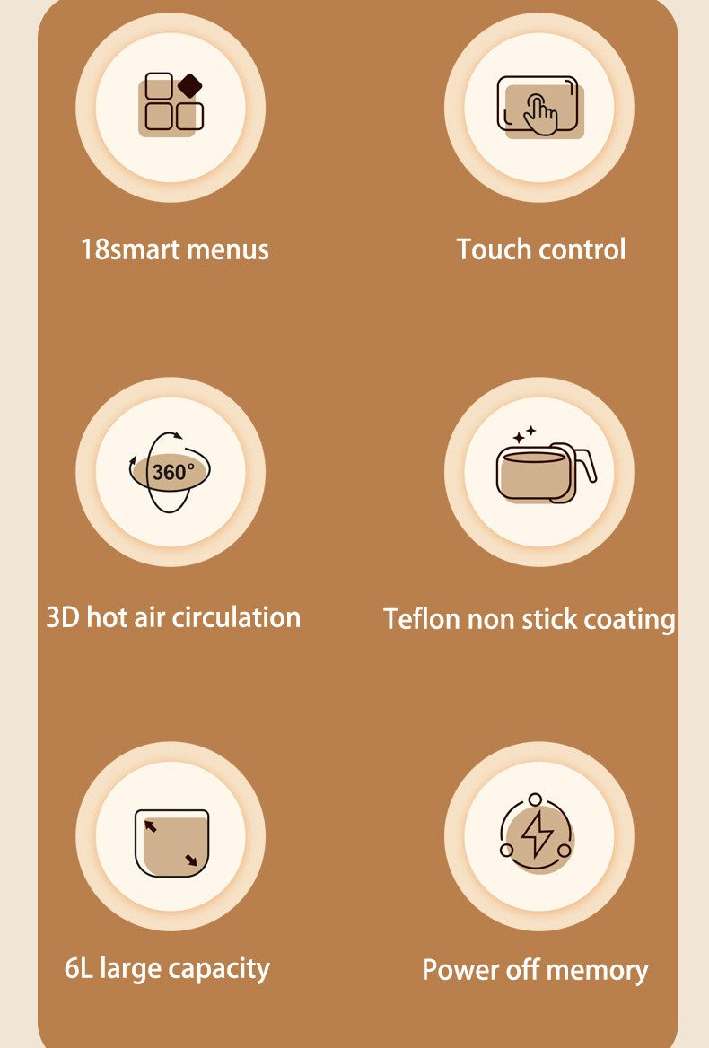 6L Large Air Fryer,Multifunction Digital Air Fryer Without Oil Electric Oven, Dehydrator, Air Fryer with LED Touch Panel