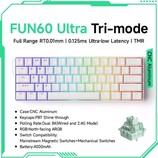 Akko MonsGeek FUN60 Teclado Mecânico Interruptor Magnético Teclados Gamer 60% Gatilho Rápido 0,01mm 8K ARGB HE/TMR Teclado Personalizado