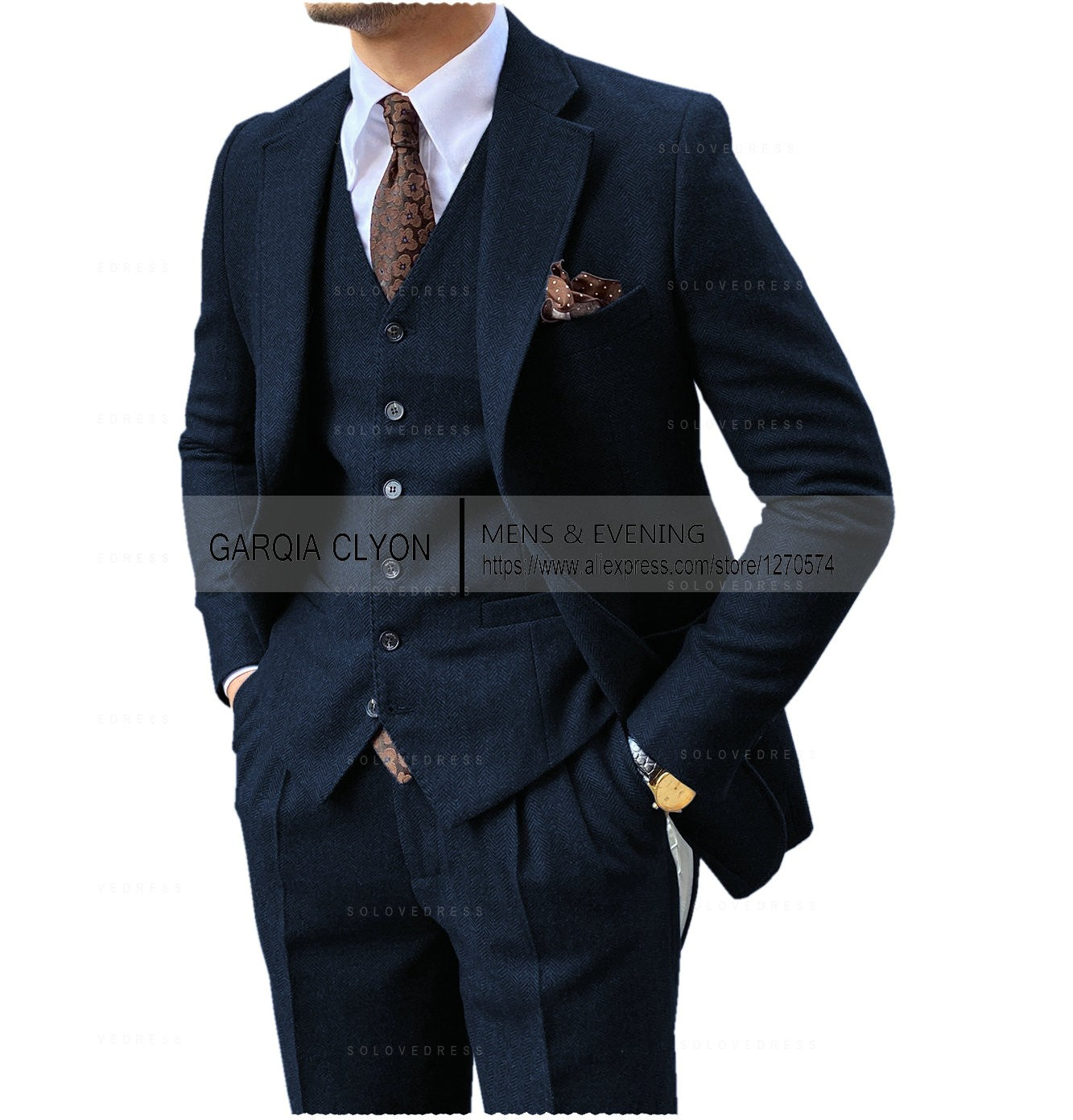 3 Pieces Men's Suits Tweed Herringbone Slim Fit Business Cauasl Waistcoat Jacket Groomsmen Wedding Suits?Blazer+vest+Pants?