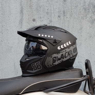 ORZ Motorcycle Helmet Vintage Casque Moto Black Warrior Combination Helmet Full Half Helmet Cruising Cascos Motorcross Capacetes