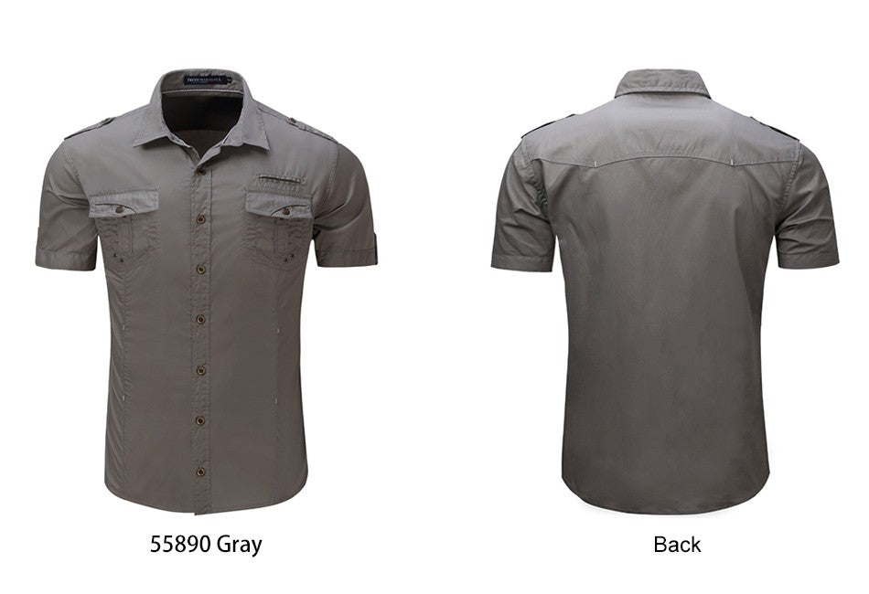 2022 New Arrive Mens Cargo Shirt Men Casual Shirt Solid Short Sleeve Shirts Multi Pocket Work Shirt Plus Size 100% Cotton