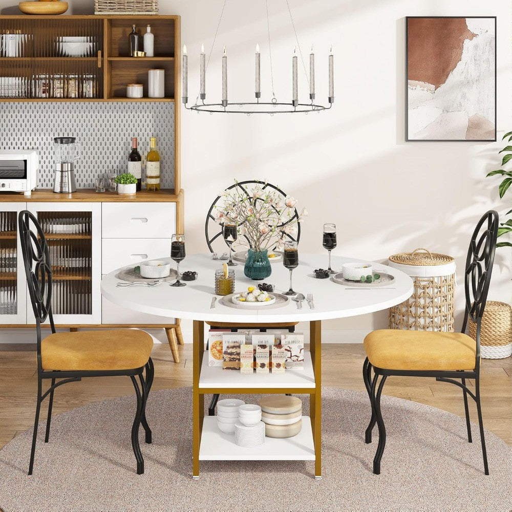 Golden 47 Round Dining Table for 4 with 2-Tier Storage for Kitchen