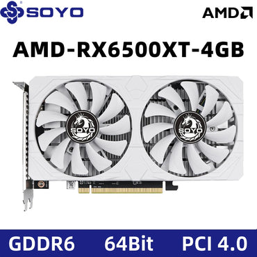 SOYO AMD Radeon RX6500XT 4G Graphics Card GDDR6 Video Memory Gaming Card HDMI-compatible DP Port Direx12 Desktop Computer