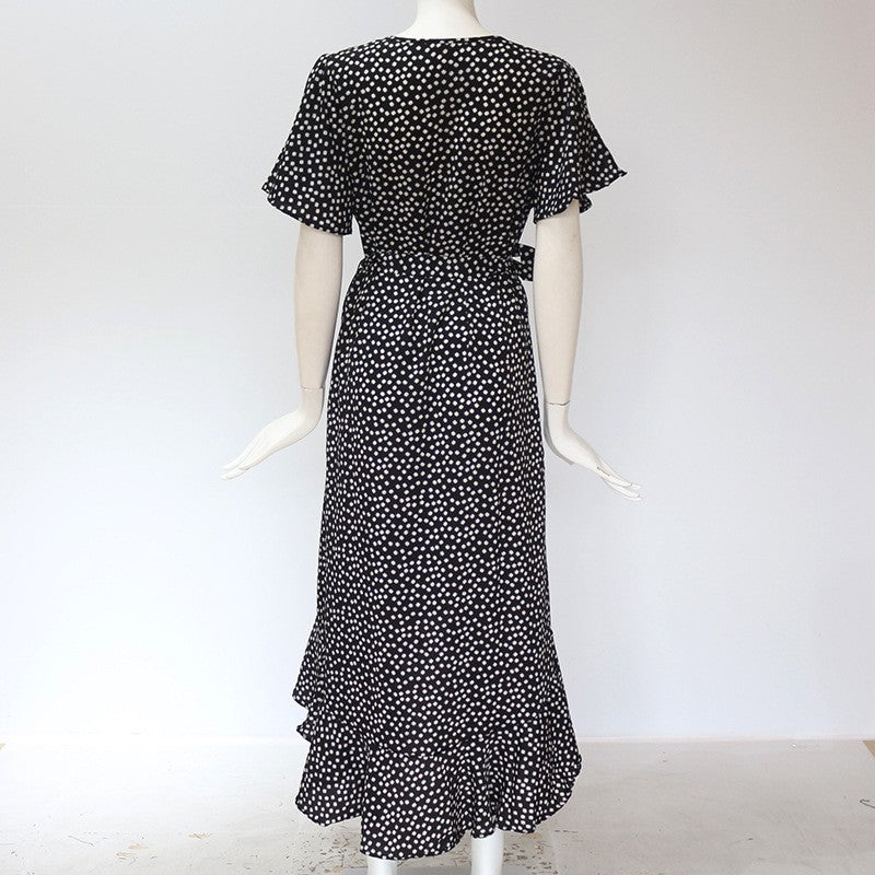 Summer Beach Maxi Dress Women Floral Print Boho Long Chiffon Dress Ruffles Wrap