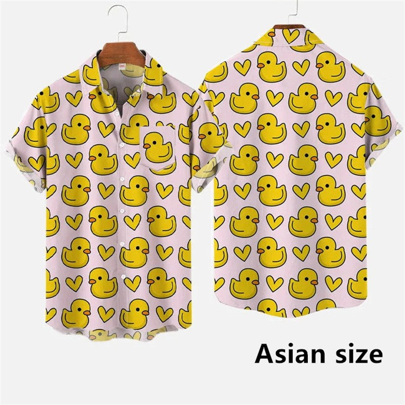 Hawaiian Men Shirts  3D Print Cartoon Cute Duck Printing Short Sleeve Shirt Hip Hop Summer Button Shirts For Men