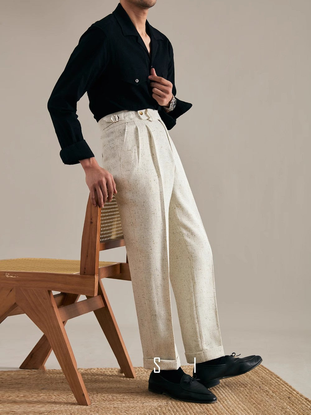 Imitation Linen British Style Naples Pants For Men Spring Summer Business Casual High Waist Straight Senior Suit Trousers Male
