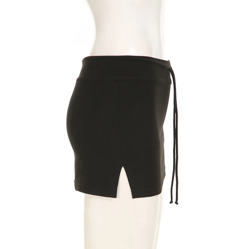 Solid Lace-up Mini Skirts Sexy American Retro Basic Vintage Casual Short Bottoms