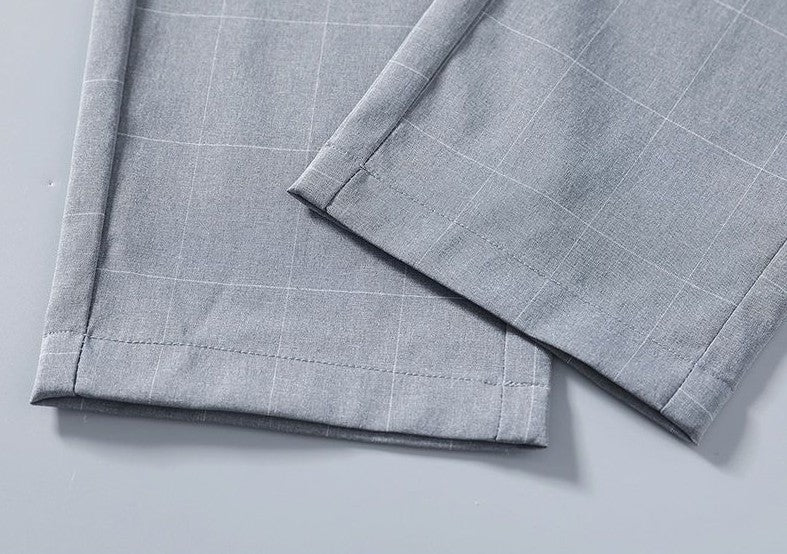 Male Suit Trousers Check Cooling Ice Silk Plaid Straight Up Clothes Offer Slacks Designer Men's Summer Pants Fabric 2024 Classic