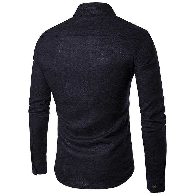 Euro Size Mens Linen Shirts Long Sleeve Button Down Solid Loose 2024 Spring Autumn Dress Henley Shirts Fashion Male Clothes