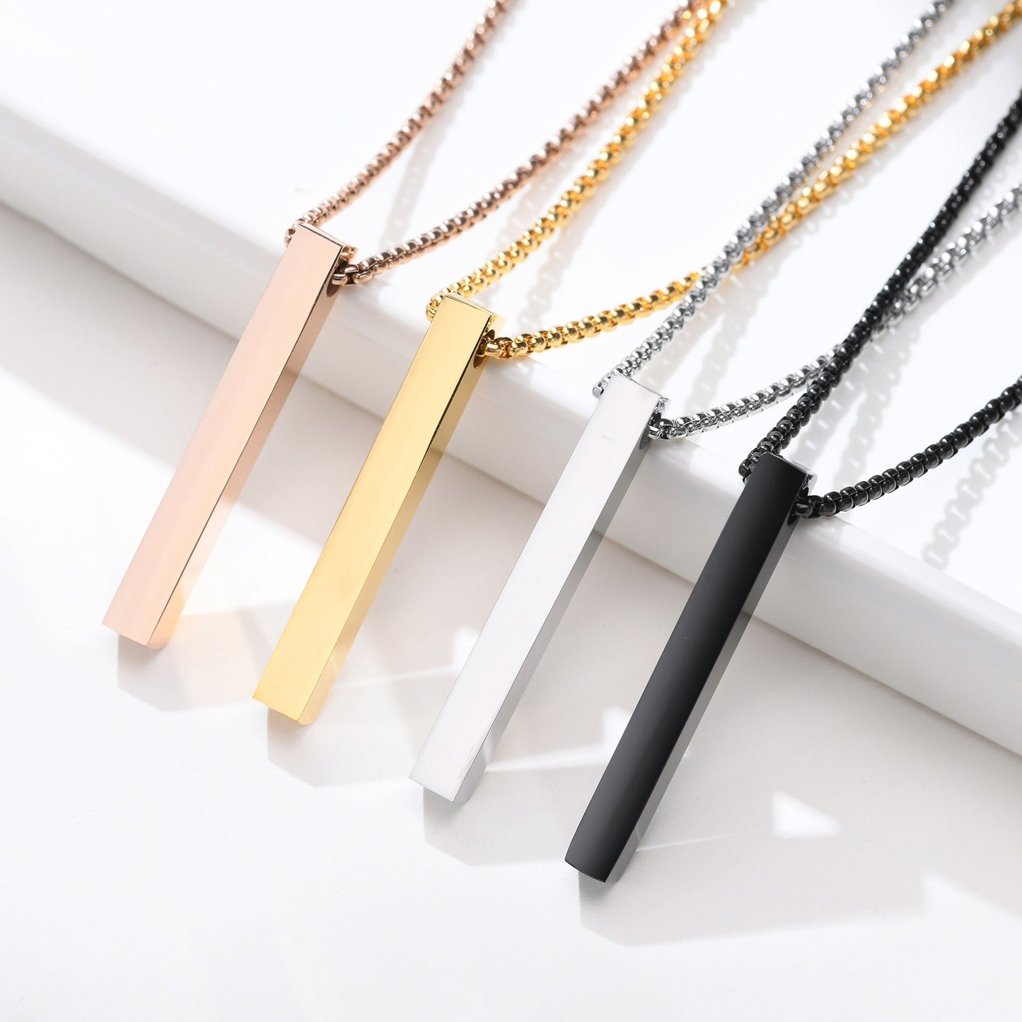 Colares à prova d'água para homens e mulheres, colar com pingente de barra vertical retangular de aço inoxidável, presentes casuais simples