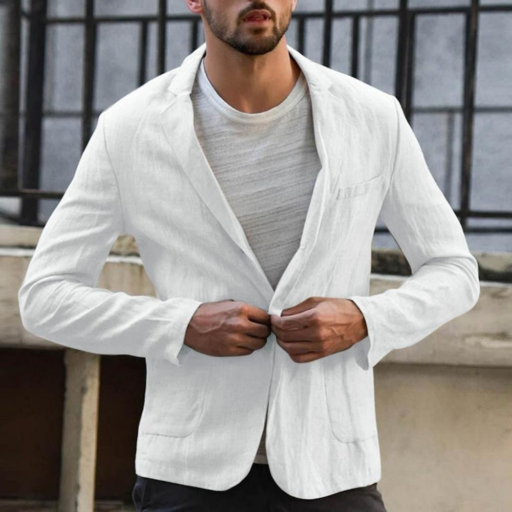 Cotton Linen Slim For Men Solid Color Long Sleeve Pockets Summer Coat Thin Male Casual Jacket Business Men Blazer