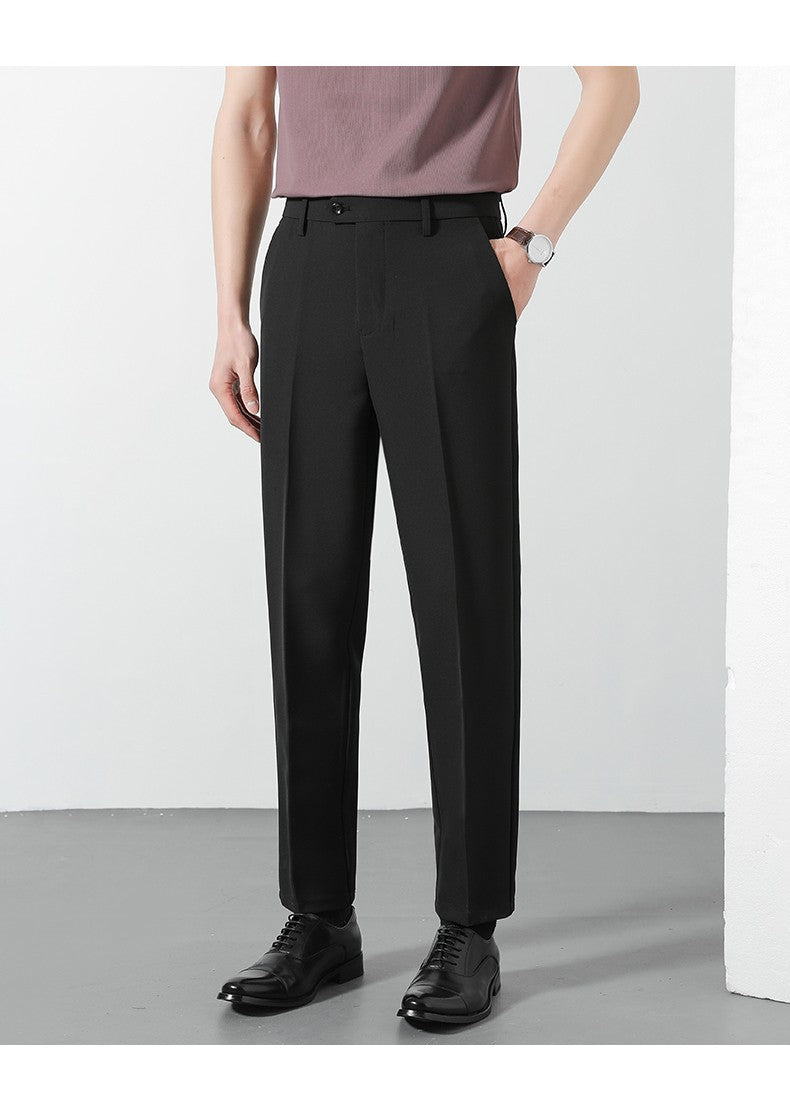 Spring Summer Suit Pants Men Business Smooth Slim Business Office Social Elastic Waist Ankle Length Formal Korean Trousers Male