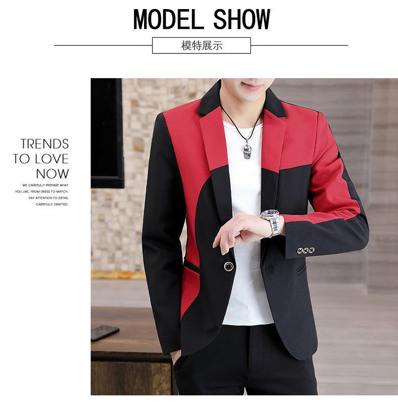 Blazer Men's Fashion Gentleman Business Outdoor Travel Color Matching Wedding Slim-fit Korean Trend Handsome Youth Casual Blazer