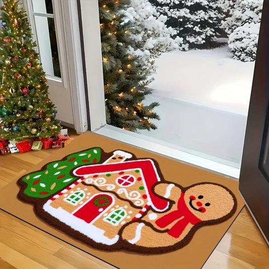 VIKAMA Christmas Gingerbread Man House Rug Bedroom, Living Room, Hallway Entrance Mat Soft Comfortable Floor Mat Home Decor