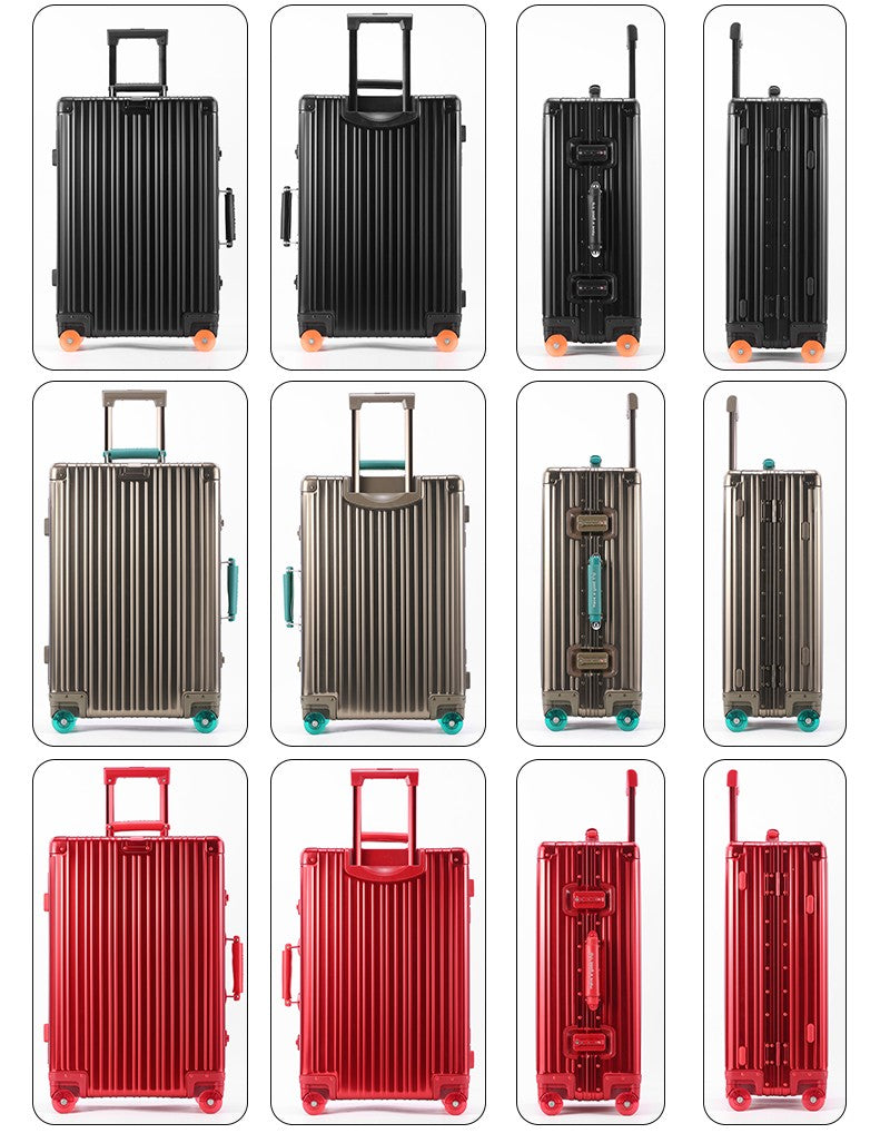 Mala de Viagem de Liga de Alumínio e Magnésio com Grande Capacidade, Cadeado, Rodas Transparentes com Infusão e Carrinho de Negócios