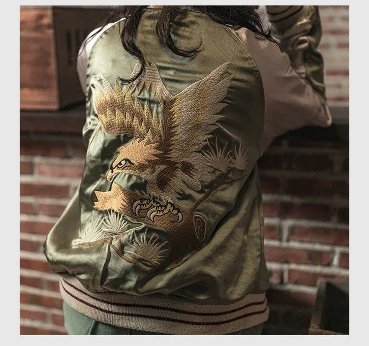 Non Stock Suka Reversible Souvenir Jacket Embroidered Sukajan Baseball Outerwear