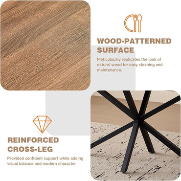 55.1" Dining Table for 2 4 Person, Small Rectangular Mid Century Modern Kitchen Table with Metal Cross Legs for Restaurant
