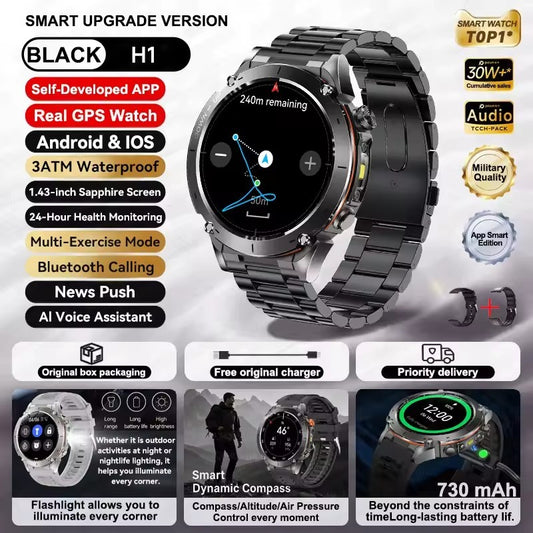 Smartwatch GUHUAVMI IOS Ultra GPS 2025 Novo à prova d'água 10ATM Bússola GNSS de banda dupla integrada Esportivo Militar Masculino Pulseira para NATAÇÃO