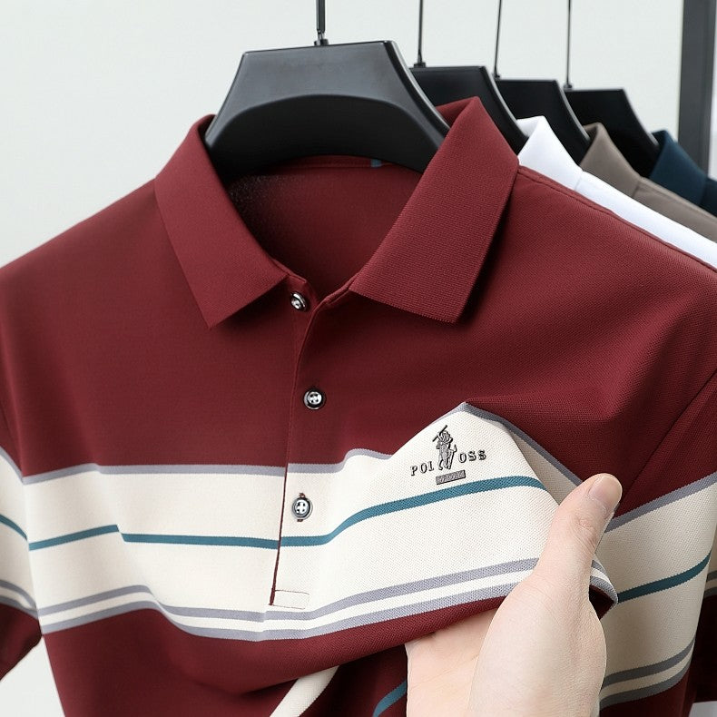 Luxury men's short sleeved polo shirt summer fashion hot selling striped top badge original design golf casual business T-shirt