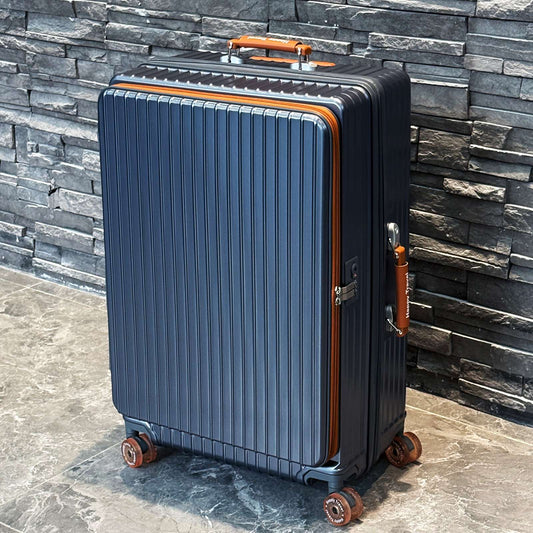 1-Piece Set of Front-Opening Suitcase with Jelly Wheels, Trolley Case with 5cm Expansion Layer, Leather Handle, Luggage with Phone Holder, Foldable Cup Holder, Side Hook Function, Customs Lock, Suitable for Outdoor Beach Vacations and Long-Distance Travel