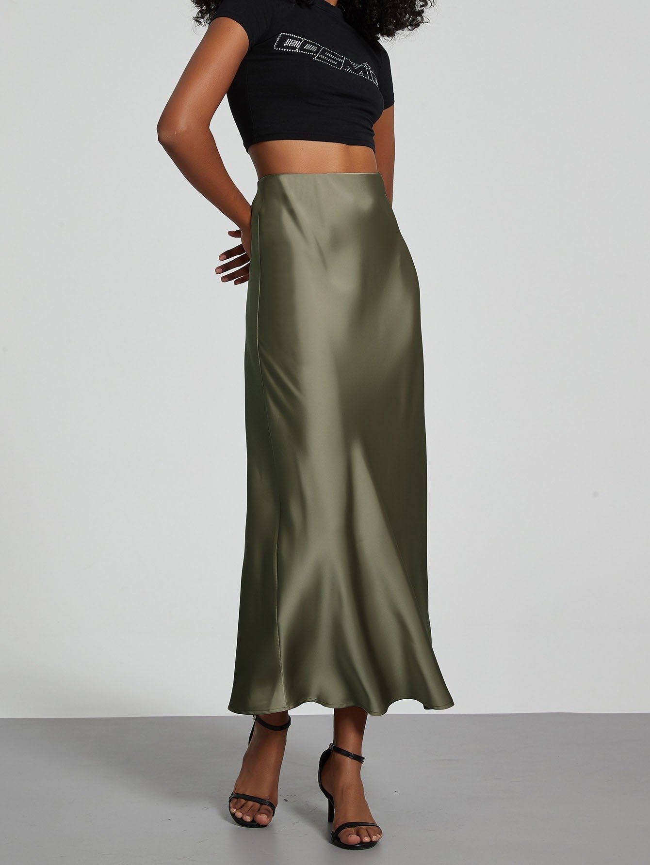 Fashion Satin Party Long Skirt High Waist Solid Color Casual Basic Women Skirts