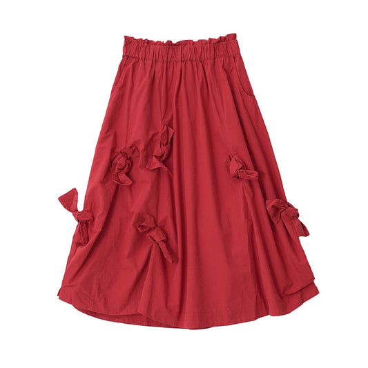 imakokoni 2025 Saia Meia-Estação Estampada Artisticamente Lavada com Laço Trançado, Estilo Retrô Casual Feminino, Modelo Evasê255188