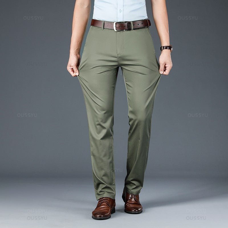 Spring Summer Straight Suit Pants Men Cotton Business Stretch Royal Blue Khaki Black Thin Office Formal Trousers Male Size 40 42