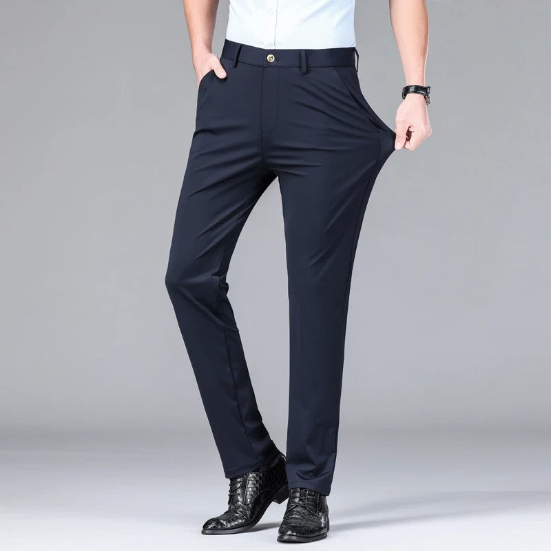 New Summer Men's Ice Silk High Stretch Business Suit Pants Male Army Green Blue Elastic Formal Office Straight Formal Trousers