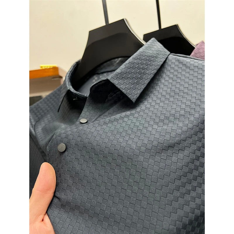 Men's Luxury and Fashionable Waffle Short Sleeve Polo Shirt, Lapel, Ice Silk, Breathable, Casual, Summer, 2024 New, High-End