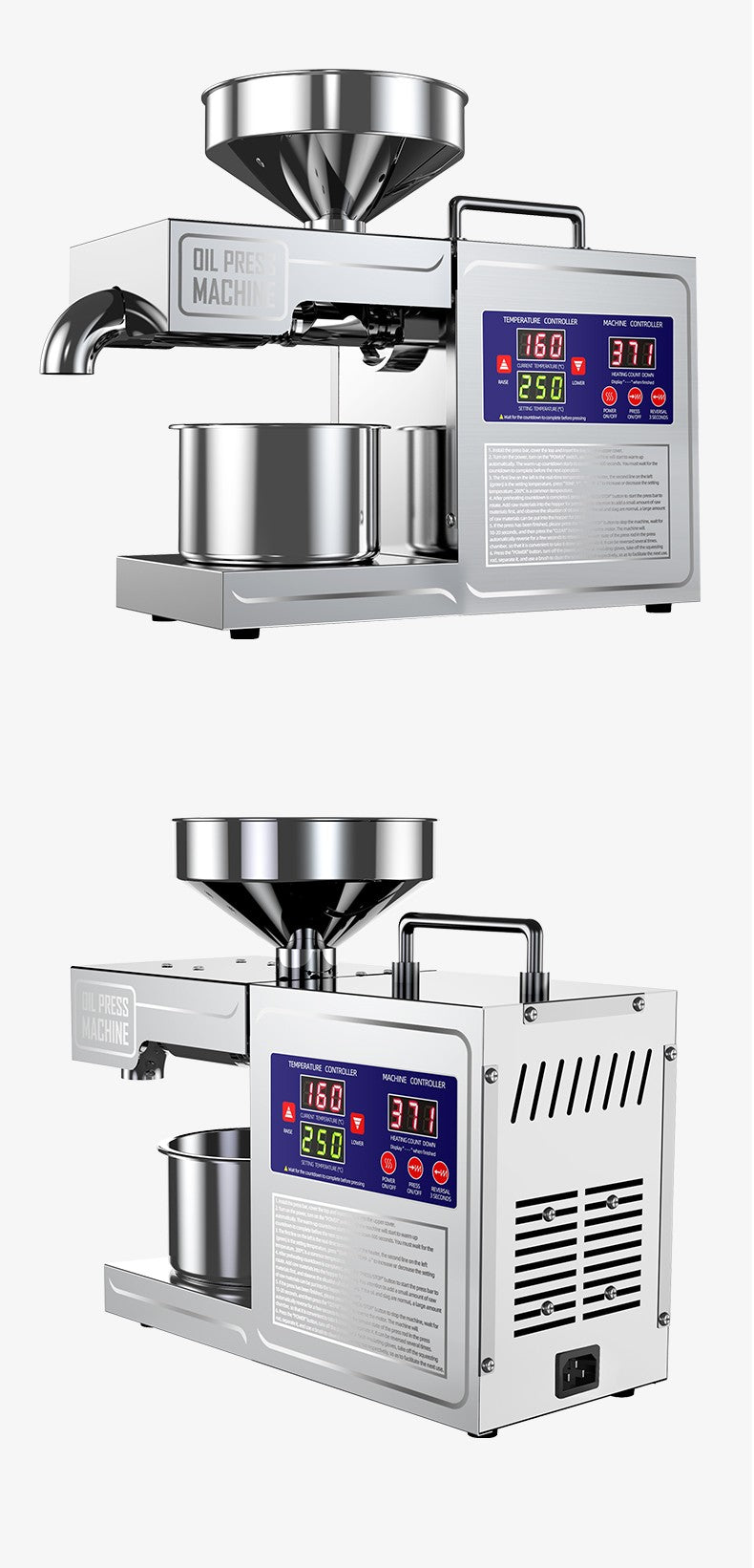 Máquina de Prensa de Óleo de Aço Inoxidável 304 Modelo 2025 NOVO, Grande Capacidade para Amendoim, Girassol, Sementes de Gergelim, Fácil de Limpar, Baixo Ruído