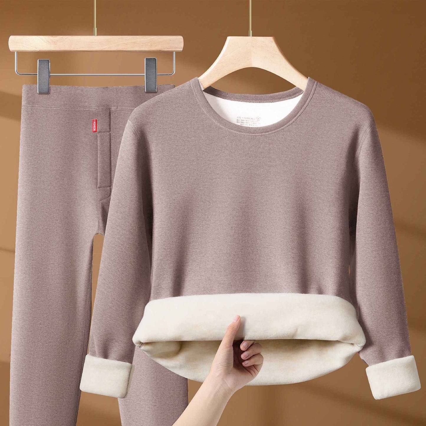 Winter Thermal Underwear Set For Men And Women Thick Velvet Lining Suitable For Wearing Cold Warm Underwear's Top And Bottoms