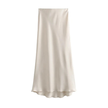 Women 2025 Satin Black Skirt Women High Waist Long Skirts for Women Summer White