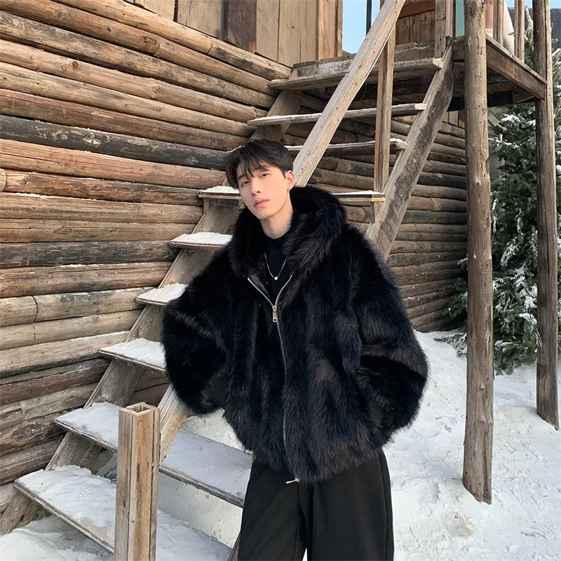 Pi Shuai Coat 2024 Winter Autumn/Winter New Men New Style Fox Imitation Fur Coat Leather Fashion Loose Thick Warm Coat Commuter