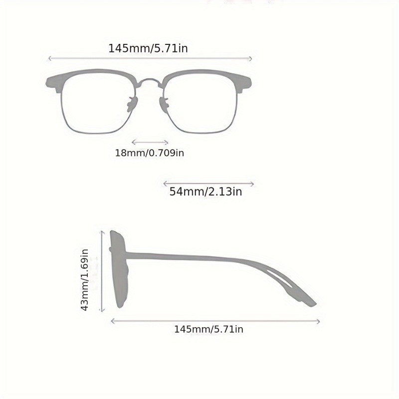 Retro Stylish Men's Half-Frame AC Lens Glasses - Sleek Iron Alloy Frame, Lightweight & Durable, Perfect for Casual or Formal