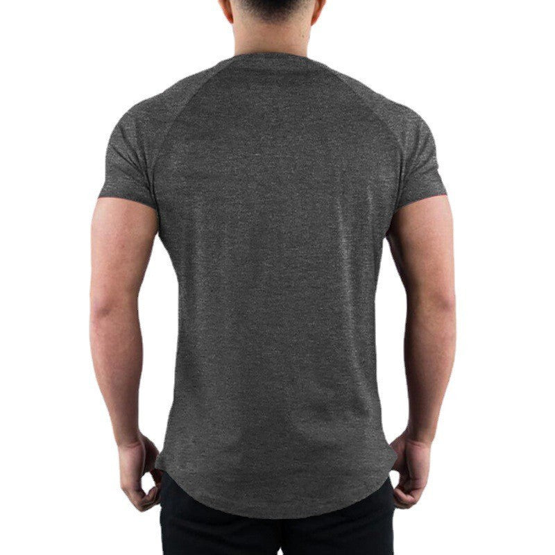 Plain Gym T-shirt Men Summer Fitness Clothing O-Neck Short Sleeve T shirt Cotton Slim Fit Tshirt Bodybuilding Workout Tees Tops