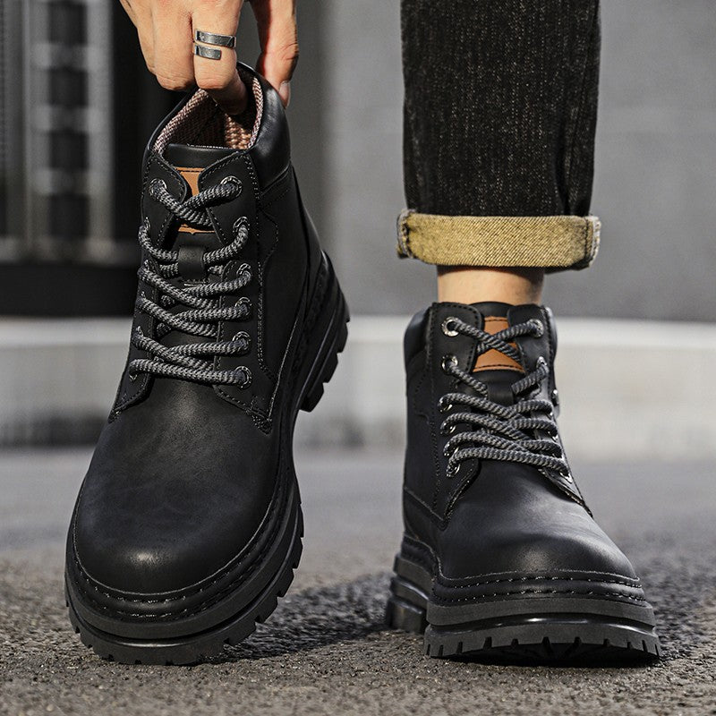 Leather Ankle Boots Stylish Walking Shoes Outdoor Men Casual Footwear Winter Plush Snow Boots New Trendl Mens High Top Shoes