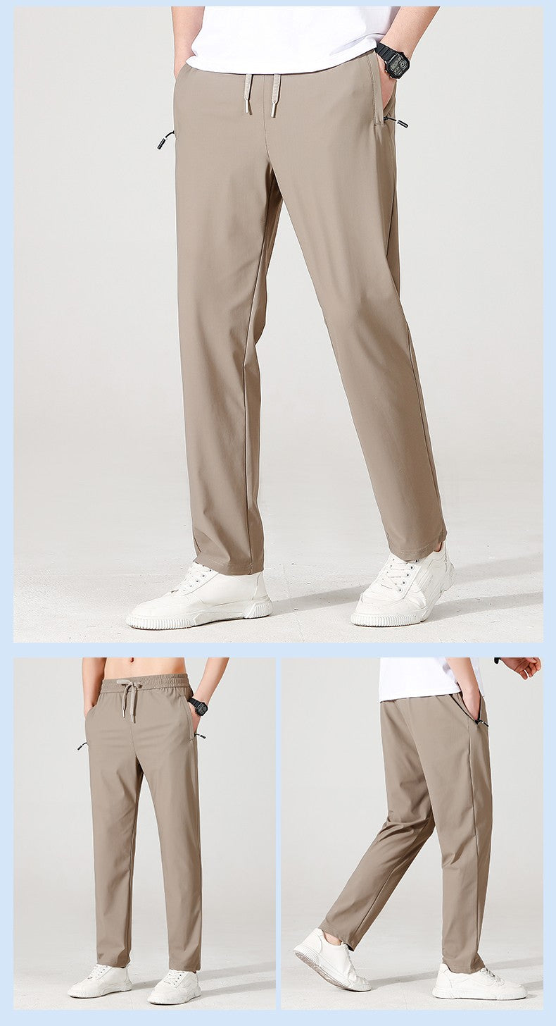 Ice Silk Men's trousers 2024 summer black-and-gray thin style business casual pants outdoor stretch breathable straight leg loos