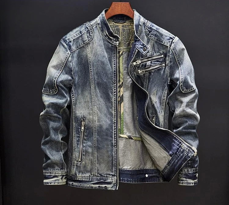 Zip V Denim Jackets Man Trendy Cowboy Coat for Men Loose Y2k Outwear In Lowest Price Korean Popular Clothes Lxury Fashion New