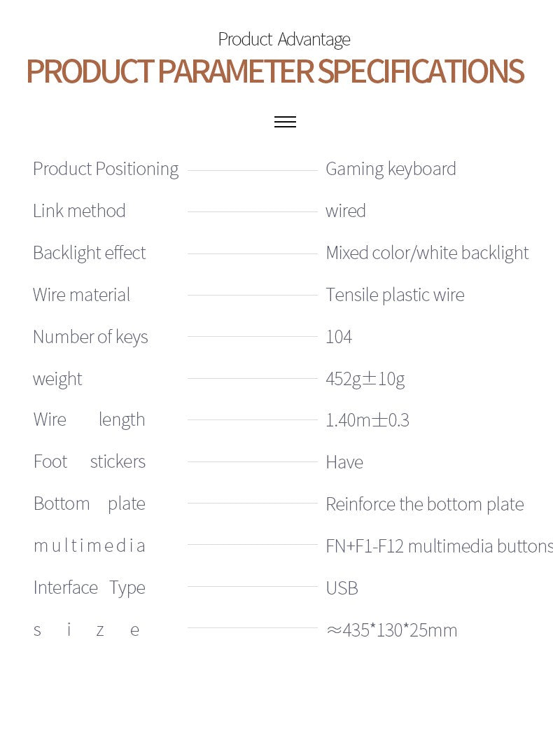 104 Keys Gaming Keyboard Wired Keyboard Color Matching Backlit Mechanical Feel Computer E-sports Peripherals for Desktop Laptop