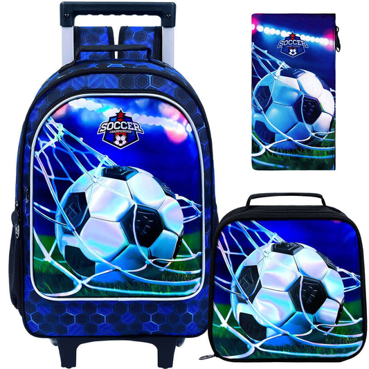 3PCS Rolling Backpack for Girls and Boys, Kids Roller Wheels Bookbag, Wheeled Elementary School Bag with Lunch Bag