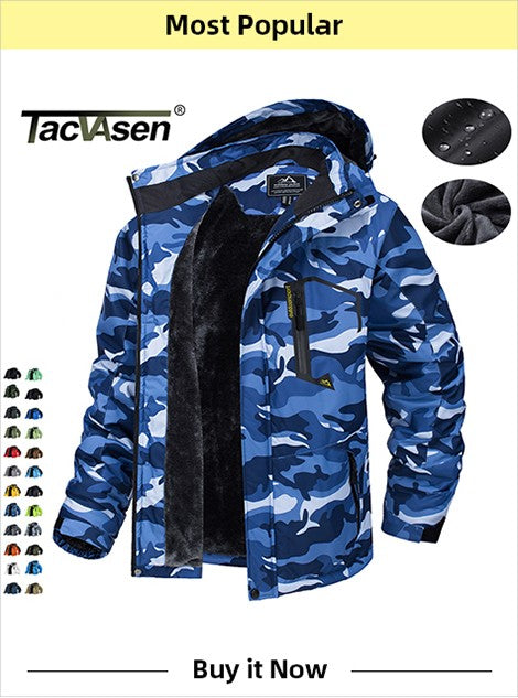 TACVASEN Spring Winter Fleece Jacket With Hoodie Mens Hooded Fleece Jacket Full-Zip Up Outdoor Windproof Hooded Warm Work Coat